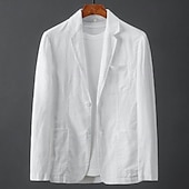 billige Herre Klassiske Blazere-Herre Blazer i lin Sport Coat Fritid / hverdag Strandbryllup Mote Lettvekt Alle årstider Lin i bomull Ensfarget Grunnleggende Enkelt Brystet To-knapp Blazer Hvit Himmelblå Beige