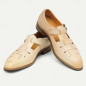 cheap Premium Leather Sandals-Men&#039;s Chic White Leather Monk Strap Shoes - Stylish Choice for Summer Weddings and Formal Events