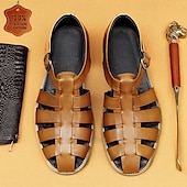 cheap Premium Leather Sandals-Men&#039;s Classic Brown Leather Fisherman Sandals - Versatile Summer Footwear for Casual Outings