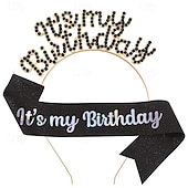 voordelige Verjaardagsfeest Benodigdheden-verjaardagsfeestje modieuze verjaardagsversieringen 2-delige set voor meisjes en vrouwen hoofdband en sjerp met &#039;it&#039;s my birthday&#039; verkrijgbaar in meerdere kleurencombinaties