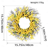 abordables Couronnes et guirlandes-couronne de printemps guirlande de brindilles florales artificielles jaunes - décoration rustique suspendue pour portes, clôtures, jardins &amp;terrasse