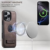 Недорогие Чехлы для iPhone-телефон Кейс для Назначение iPhone 16 Про Макс Плюс Айфон 15 Про Макс Плюс iPhone 14 13 12 Pro Max Plus Кейс на заднюю панель со стендом Магнитный Поддержка беспроводной зарядки Ретро ТПУ ПК Кожа PU