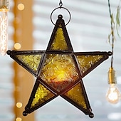 billige Stearinlys og lysestaker-vintage jernkunst stjernelysholderlykt, femspiss hengende vindtett telysholder, dekorativ lyslykt i jernglass for hjem, bar, restaurant og gaveutdeling