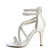 economico Sandali Eleganti-sandali con tacco alto e cinturino in strass bianchi da donna – eleganti scarpe da sposa per cocktail party