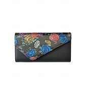 abordables Bolsos de mano y de noche-Cartera de piel sintética con estampado de mariposas y flores para mujer, con cadena, se puede llevar al hombro o cruzada, bolsillos con cremallera de varios compartimentos, adecuada para reuniones diarias y eventos de fiesta por la noche
