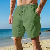 baratos Feriado-Homens Calção Shorts de linho Shorts de verão Shorts de praia Com Cordão Cintura elástica Tecido Conforto Respirável Comprimento do joelho Ao ar livre Diário Feriado Moda Havaiana Preto Azul Marinha
