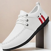 billiga Herrsneakers-Vita sportiga snörskor för män med ventilerande mesh och rödrandiga accent, perfekta för fritidskläder och sportaktiviteter