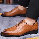 abordables Officiel-Richelieus à lacets en cuir cognac motif crocodile pour homme : chaussures sophistiquées pour professionnels
