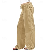 cheap Plain Cotton Linen Pant-Women&#039;s Cotton Linen Pants Slacks Streetwear Casual Full Length Natural Plain Pocket Elastic Drawstring Design Outdoor Comfortable Daily Wear Going out Depression Green Dark Brown Light Sky Blue Navy
