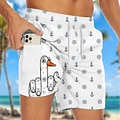 cheap Animals &amp; Birds-Men&#039;s Anchor Funny Duck Lined Shorts 2 in 1 Board Shorts Swim Shorts Mid Waist Hawaiian Vacation Beach Wear Side Pockets With Compression Liner Elastic Drawstring Waist Designer Clothing Apparel