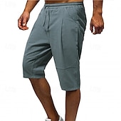 baratos Clássico-Homens Calção Shorts de linho Shorts de verão calções capri Shorts de praia Bolsos Com Cordão Cintura elástica Tecido Conforto Respirável Comprimento da panturrilha Férias Feriado Praia Havaiana Boho
