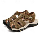 abordables sandalias de exterior-Sandalias deportivas multitirantes verdes y marrones para hombre con velcro ajustable y suela antideslizante para aventuras al aire libre