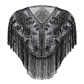 cheap Shawls &amp; Wraps-Retro Vintage Roaring 20s 1920s Scarf Wrap Shawls The Great Gatsby Flapper Girl Sequins Tassel Fringe Fancy Dress Women&#039;s Carnival Wedding Evening Party Masquerade Adults&#039; Shawl