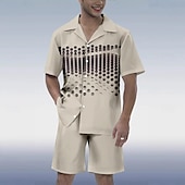 cheap Men&#039;s Printed Shirts Sets-Men&#039;s Geometic Printing 2pcs Shirts Sets Shirt Set Short Sleeve Short Pants Cuban Collar Vacation Casual Daily Party Casual Daily 3D Print Summer Robin&#039;s Egg Blue Brown