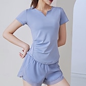 رخيصةأون تي شيرتات وبلوزات بدون أكمام للجري-نسائي تيشيرت للجري كم قصير تي شيرت فضفاض ملابس الرياضة V رقبة لون سادة سريع جاف ناعم متنفس تمرين نادي رياضي المشي الركض ملابس رياضية ألبسة رياضية أسود فاتح أخضر أزرق