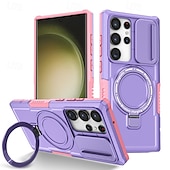 お買い得  サムスン用ケース-Samsung Galaxy S24 Ultra Plus S24 FE S23 Ultra Plus S22 Plus Ultra用電話ケーススタンドホルダー付きマグネットサポートワイヤレス充電レトロPC