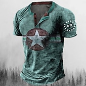 billige Vintage og retro-Herre Grafisk Stjerne Henly-skjorte T-skjorter Kortermet 3D-utskrift Mote Designer Bekvem utendørs Avslappet Daglig Sommer Blå Brun Grønn Militærgrønn Henley Henley T-skjorte