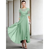 voordelige Vloerlengte-A-Line Moeder van de Bruid Jurk Bruiloft Gast Elegante Plus Size Hoge Lage V Hals Asymmetrische Enkel Lengte Chiffon Kant Halve Mouw Met Beading Applicaties 2025 gratis maatwerk