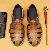 cheap Premium Leather Sandals-Men&#039;s Classic Brown Leather Fisherman Sandals - Versatile Summer Footwear for Casual Outings