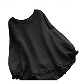 cheap Shirts-Women&#039;s Blouse Cotton Linen Shirts Plain Basic Modern Long Sleeve Square Neck Regular Tops Daily Holiday Going out Ruffle Black White Pink Army Green Navy Blue Summer