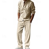 cheap Men&#039;s Tee Sets-Men&#039;s T-shirt Suits Shirt and Pant Sets 2 Pieces Outfits Long Sleeve Stand Collar Summer Spring Plain Fashion Casual 2 Piece Vacation Daily Wear Going out Black White Blue Top Tee for Men