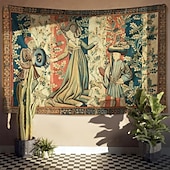 tanie Tkanina średniowieczna-Tkanina średniowieczna Tkanina z epoki średniowiecza Sztuka gotycka Duża tkanina Murals Dekoracja Fotografii Tło Zasłona Dom Sypialnia Salon Dekoracja Dworzanie w ogrodzie różanym Pani i dwóch