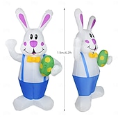 abordables Luces de paisaje-Modelo inflable de Pascua de 1,9 m/6,2 pies, mono con forma de conejo que sostiene un huevo de Pascua con luz, enchufe AU/EU/UK/US, para interiores y exteriores, patio, jardín, césped, fiesta,