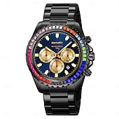 cheap Quartz Watches-SKMEI Men&#039;s Watch with Diamond Studded Rainbow Circle Three Eye Six Pin Multifunctional Quartz Watch