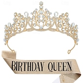 cheap Birthday Party Supplies-Birthday Party Crown and Sash 2-Piece Set - Multicolor &#039;Birthday Queen&#039; Combination Pack