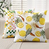 baratos estilo floral e plantas-Capa de Travesseiro Decorativa de Verão Hawaii 1PC Capa de Almofada Quadrada Macia para Quarto Sala de Estar Sofá Cadeira Fruta Limão