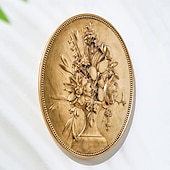 baratos Estátuas-decoração de parede esculpida em baixo-relevo oval dourado vintage, decoração de parede de resina pintada à mão para casa, estilo retrô europeu, ideal para decoração de casa, hotel e adereços de