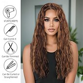 voordelige Synthetische trendy pruiken-Synthetische pruiken Losse krul Diepe Golf Gelaagd kapsel Diepe scheiding Machinegemaakt Pruik 71.1 cm A1 Synthetisch haar Dames Elastisch Klassiek Haar met highlights / balayage Donkerbruin