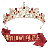 cheap Birthday Party Supplies-Birthday Party Crown and Sash 2-Piece Set - Multicolor &#039;Birthday Queen&#039; Combination Pack