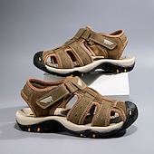 abordables sandalias de exterior-Sandalias deportivas multitirantes verdes y marrones para hombre con velcro ajustable y suela antideslizante para aventuras al aire libre