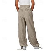 baratos Calça de linho de algodão simples-Mulheres Shorts de algodão e linho Calças inspiradas em linho Calças de linho de algodão Moda Roupa de rua Comprimento total Natural Tecido Bolsos Design de cordão elástico Exterior Confortável Rua