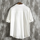 economico Casual da lavoro-Per uomo Camicia camicia di lino Maglietta informale Camicia con bottoni Camicia di cotone Liscio Da mare Hawaiano Nero Bianco Verde Manica a 3/4 A fascia Estate Abbigliamento Tasche