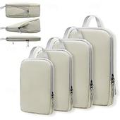 economico deposito bagagli e viaggi-set di cubi di compressione per l&#039;imballaggio da viaggio, borse portaoggetti di grande capacità da 4 pezzi con tessuto a motivo a rombi, organizer impermeabile per bagagli