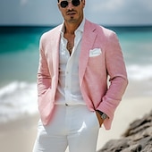 billige Lin blazer-Herre Lin Blazer Sport Frakk Motemessig Hverdagslig Sommer Ensfarget Lin Blazer Rosa Lyseblå Salvie Standard Passform Enkeltknapp