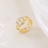 voordelige Geschenken-gepersonaliseerde letterring, cadeau voor moeder, 18k vergulde koperen ring, glad hartontwerp, verstelbare open band met zirkoon, stijlvolle en veelzijdige sieraden voor vrouwen