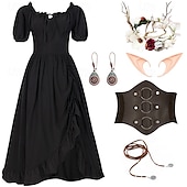preiswerte Kleid-Retro Vintage Mittelalterlich Renaissance Kleid Zubehörset Ren Faire Wikinger Elfen Damen Halloween Karneval Maskerade LARP Erwachsene Kleid Weitere Accessoires Ohrringe