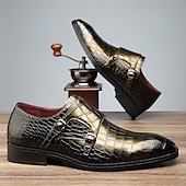 abordables Officiel-Homme Chaussures Monk Motif Crocodile Cuir PU Respirant Confortable Antidérapant Boucle Noir Rouge Dorée Automne Hiver