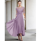 voordelige Vloerlengte-A-Line Moeder van de Bruid Jurk Bruiloft Gast Elegante Plus Size Hoge Lage V Hals Asymmetrische Enkel Lengte Chiffon Kant Halve Mouw Met Beading Applicaties 2025 gratis maatwerk