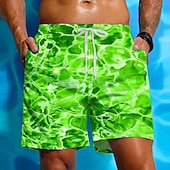 cheap Ocean Print-Men&#039;s Ocean Waves Swim Trunks Swim Shorts Board Shorts Mid Waist Streetwear Hawaiian Beach Vacation Wear Side Pockets Mesh Lining Elastic Drawstring Waist Designer Clothing Apparel