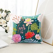 baratos estilo floral e plantas-Capa de Almofadas Decorativas de Flores 1PC Capa de Almofada Quadrada Macia para Sofá Capa de Almofada para Quarto Sala de Estar Cadeira