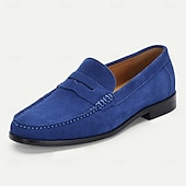 levne Prémiové kožené mokasíny-pánské prémiové mokasíny z hovězí kůže, modré semišové mokasíny, elegantní pohodlný design pro běžné i obchodní příležitostné nošení