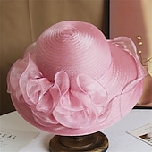 お買い得  パーティーハット-帽子 オーガンジー サンハット ウェディング ホリデーティーパーティー 競馬 カクテル エレガント ビンテージ かわいい 花のヘッドドレス 帽子