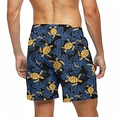 お買い得  オーシャンプリント-男性用 ウミガメ 裏地付きショートパンツ 2 in 1 スイムショーツ スイムトランク ミディアムウエスト ハワイアン カジュアル バケーション ビーチウェア サイドポケット コンプレッションライナー付き 伸縮性のあるドローストリングウエスト デザイナー 衣類