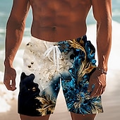 billige Tropiske planter og blomster-Herre Blomstermønster Blend farge Blomster Badeshorts Surfeshorts Medium Midje Tropisk Gatemote Hawaiisk Feriereise Snorer Mesh fôr Elastisk midje Designer Klær