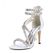 economico Sandali Eleganti-sandali con tacco alto e cinturino in strass bianchi da donna – eleganti scarpe da sposa per cocktail party