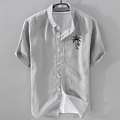 cheap Business Casual-Men&#039;s Linen Shirt Minimalist Aloha Shirt Casual Shirt Cotton Linen Shirt Button Up Shirt Coconut Tree Vacation Street White Dark Navy Sky Blue Gray Short Sleeve Lapel Summer Clothing Apparel